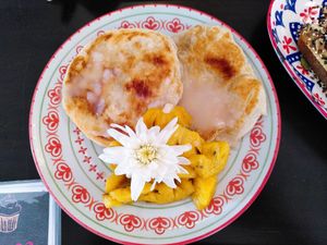 Crispy pancake with grilled pineapple and coconut jam at Glück Artisan Food and Coffee in Phuket