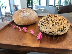 German bread rolls and sourdough bread varieties, all vegan. at Glück Artisan Food and Coffee in Phuket
