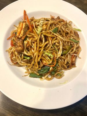 Black Pepper Udon noodle  at North South East West Fusion Vegetarian Restaurant 东南西北素食融合餐馆 in Central Singapore