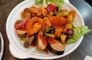 Sweet Sour Fish - very nice! ❤️ at North South East West Fusion Vegetarian Restaurant 东南西北素食融合餐馆 in Central Singapore