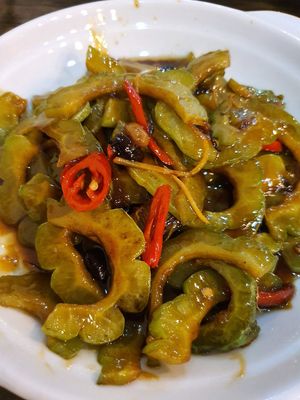 Black bean paste bitter gourd at North South East West Fusion Vegetarian Restaurant 东南西北素食融合餐馆 in Central Singapore