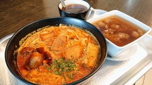 Nonya laksa, cheng teng, ginger tea at North South East West Fusion Vegetarian Restaurant 东南西北素食融合餐馆 in Central Singapore