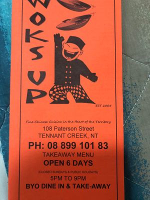 Address and phone details. And they are on Facebook at Woks Up in Tennant Creek