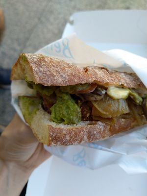 Beyond burger with ciabatta bread at Beive in Vic