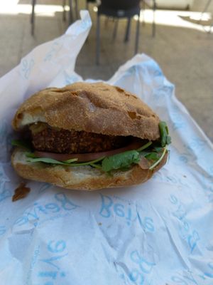 Beyond burger with bun bread at Beive in Vic