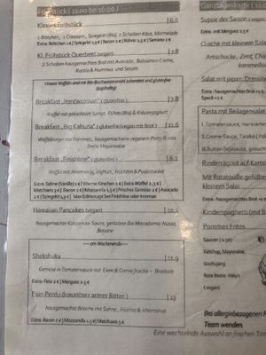 Speisekarte Frühstück / breakfast menu  at Villa Kalka in Cologne