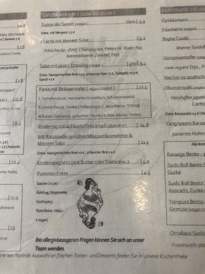 Speisekarte ganzer Tag / menu for the day  at Villa Kalka in Cologne