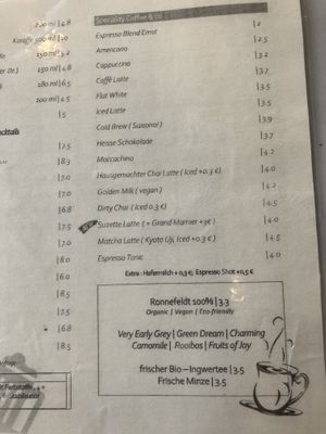Heißgetränke / hot drinks  at Villa Kalka in Cologne