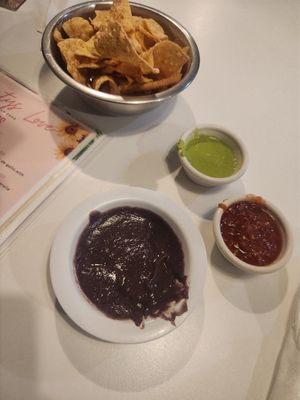 Complimentary chips, beans, hot salsas at Belenty's Love in Fort Worth