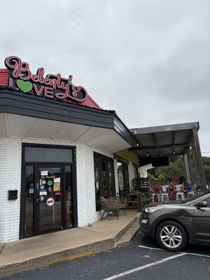 We ate outside on the porch, very nice!  at Belenty's Love in Fort Worth