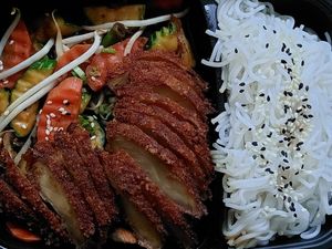 #42 with rice noodles and faux duck at Com Chay in Mannheim