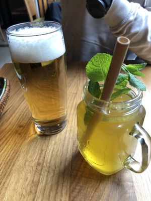 Green ice tea and beer   at Com Chay in Mannheim