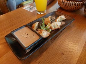 Gyoza with peanut sauce at Com Chay in Mannheim