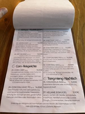 Menue  at Com Chay in Mannheim