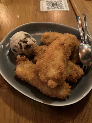 baked banana and ice cream (banana walnut)  at Com Chay in Mannheim