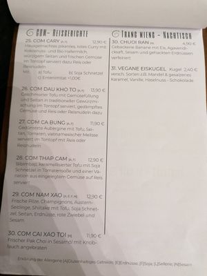 Speisekarte at Com Chay in Mannheim
