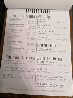 Speisekarte at Com Chay in Mannheim
