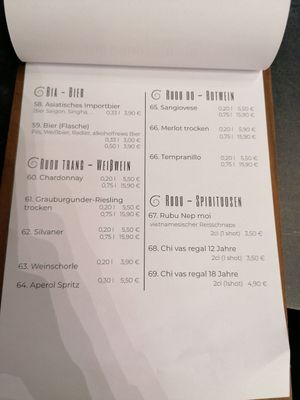 Getränkekarte at Com Chay in Mannheim