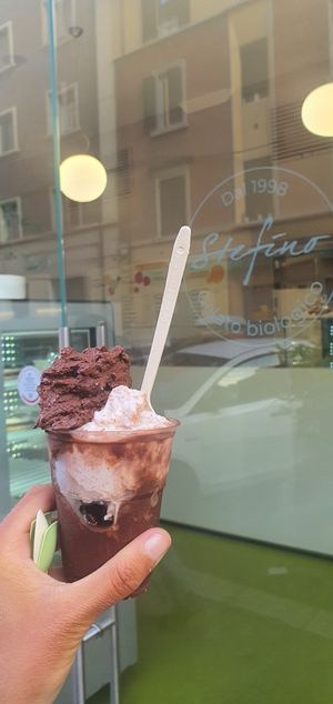 And on top chocolate cherry on rice milk base at Gelateria Stefino in Bologna