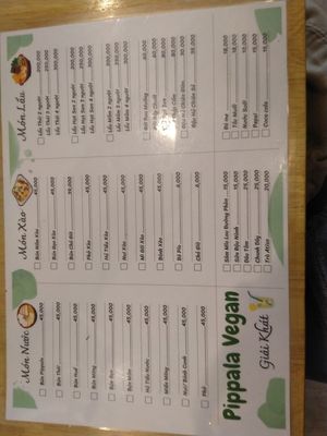 Menu as of oct '22 at Pippala Vegan in Ho Chi Minh City