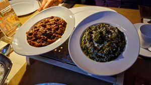 Vegetarian chana palak (chickpea & spinach), vegan bhindi (okra) masala at Indian Palace in Goeppingen