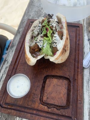 Pita falafel. Husband said he would definitely order again   at Lido Beach Club  in Playa Del Carmen