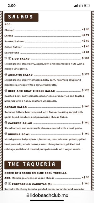 Menu  at Lido Beach Club  in Playa Del Carmen