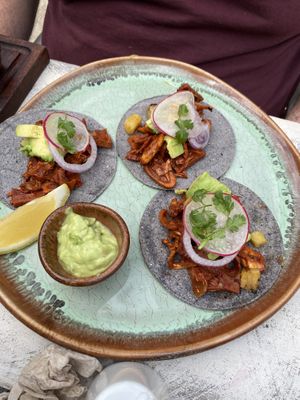 Jackfruit Al pastor with pineapple  at Lido Beach Club  in Playa Del Carmen
