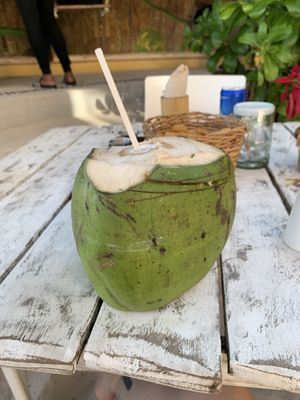 Fresh coconut  #Veganuary at Lido Beach Club  in Playa Del Carmen