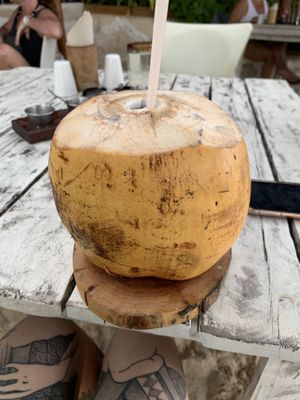 Yellow coconut  #Veganuary at Lido Beach Club  in Playa Del Carmen