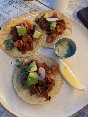 Pastor tacos (I think?) at Lido Beach Club  in Playa Del Carmen