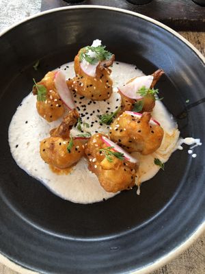 Cauliflower shrimp   at Lido Beach Club  in Playa Del Carmen