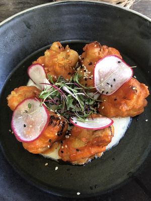 Buffalo Cauliflower “wings”  at Lido Beach Club  in Playa Del Carmen