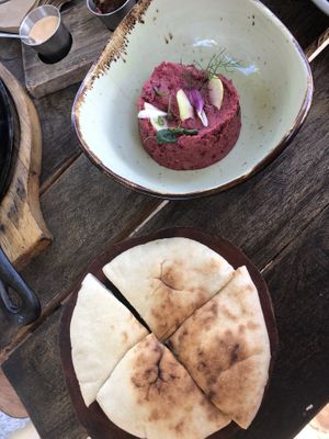 Beet hummus   at Lido Beach Club  in Playa Del Carmen
