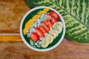 the Piña spirulina are very fresh and tropical it has spiraling, pineapple, mango, banana and date at Lido Beach Club  in Playa Del Carmen