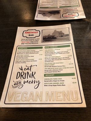 Vegan menu- changing next week  at The Amethyst Bar in Keel