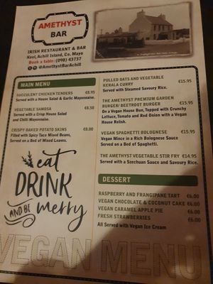 New vegan menu launched early June 2022 at The Amethyst Bar in Keel