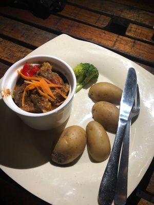 Vegetables in peanut sauce and baked potato (loved it!) at  Awatif Cafe in Perhentian Islands