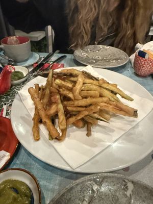 Tempura vegetables with almond cream  at Kasai in Praiano
