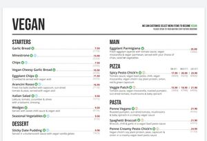 Vegan menu at La Porchetta in Sale