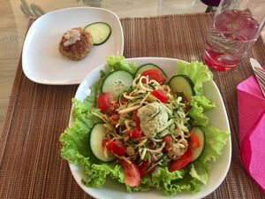 Delicious salad, friendly service, peaceful atmosphere!! A very good place for healthy food and a relaxing time! at Surya Soul Temple Cafe in Pula