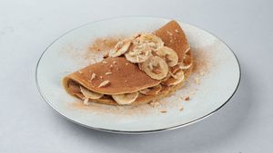 Snickers pancakes
(banana, peanut butter, dates, almonds) at Surya Soul Temple Cafe in Pula
