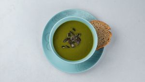 Fresh daily soup with seasonal vegetables at Surya Soul Temple Cafe in Pula