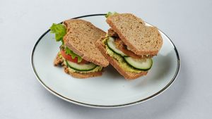 Falafel sandwich
(salad, tomatoes, cucumber, hummus, falafel, tachini) at Surya Soul Temple Cafe in Pula