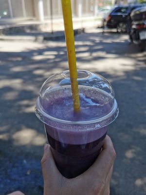 blueberry smoothie with coconut cream at Surya Soul Temple Cafe in Pula