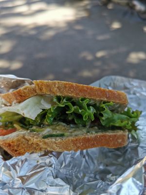 sandwich with grilled vegetables and cashew-garlic dressing at Surya Soul Temple Cafe in Pula