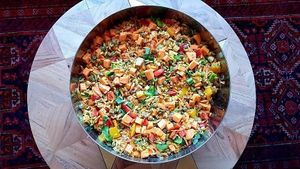 Lentils and Wild Reis Salat with paprika, zucchini , sweet potatoes and fresh herbs and spices at Surya Soul Temple Cafe in Pula