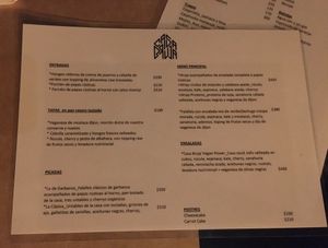 Menú  at Casa Bruja in Montevideo