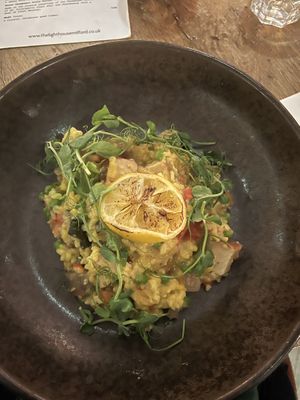 Vegan smoked tofu and vegetable “paella"  at The Lighthouse   in Milford On Sea