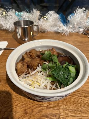 Vegan Duck Soup with noodles  at Glur in New York City